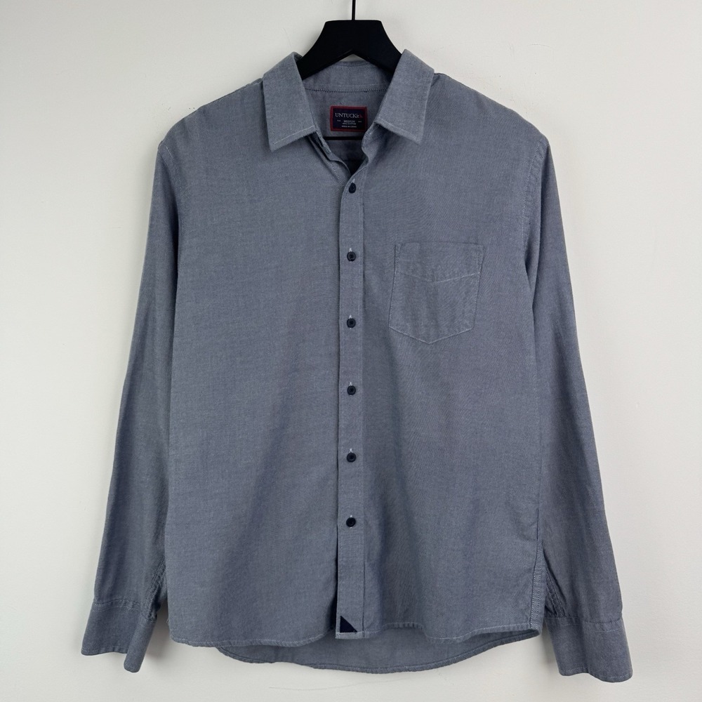 UNTUCKit Shirt Mens‎ M Blue Cotton Twill Long Sleeve Smart Casual Button Up